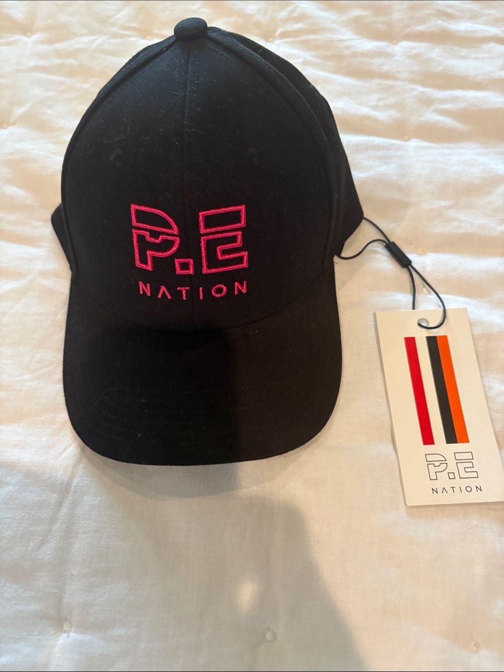 P.E Nation Black Cap with Pink Logo Embroidery